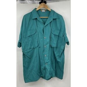 Visual‎ Effects Short Sleeve Button Down Shirt Men's XL Green Pockets Vintage